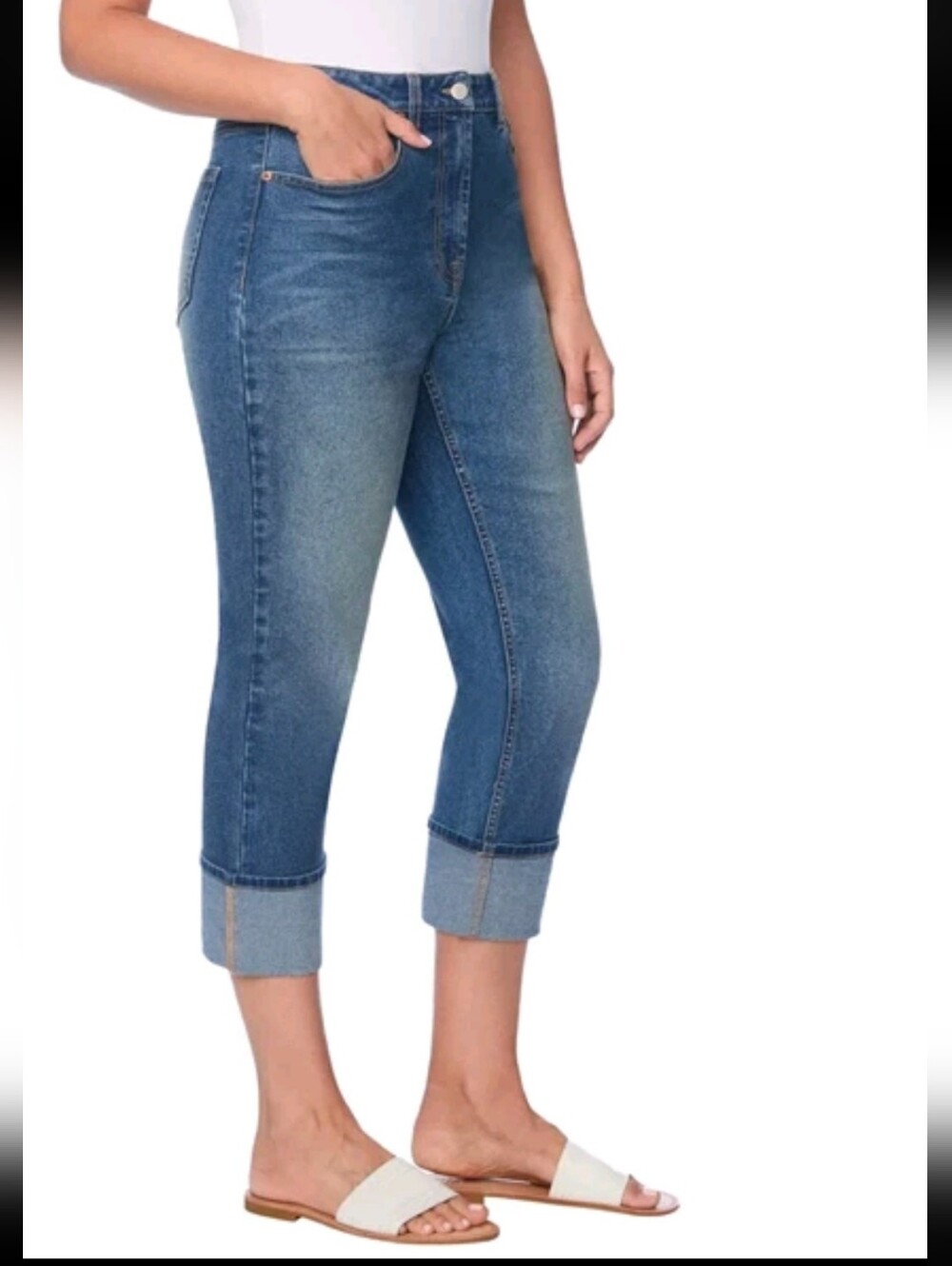 Frye Cuffed Crop Straight Leg High Rise Jeans Medium Wash Denim Blue 8/29